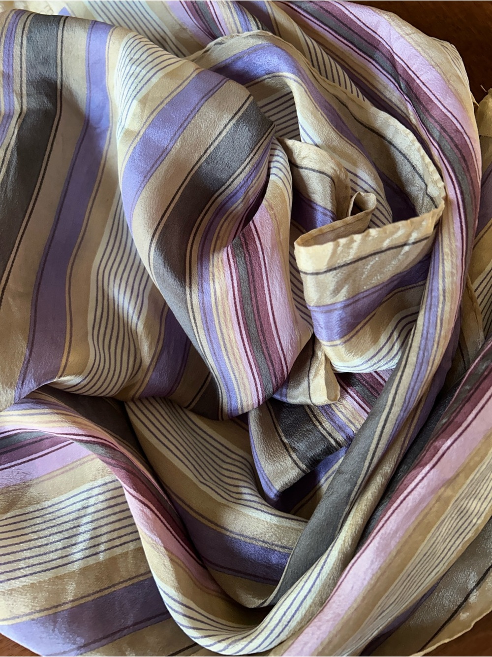 Echo Lightweight Striped Scarf in Lavender, Pink, Taupe 13“ x 51“